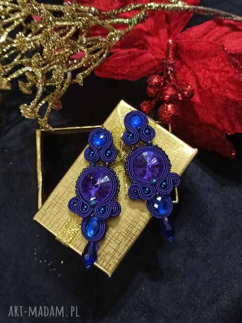 Kolczyki sutasz Nane Sutasz rękodzieło kobaltowe śliwkowe