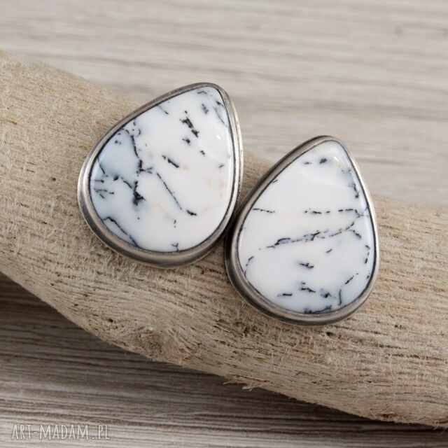 Agat dendrytowy i srebro - kolczyki sztyfty 1752a