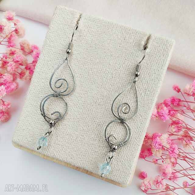 Kolczyki Topaz stal chirurgiczna handmade wirewrapping