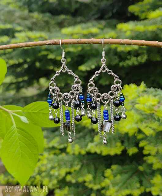 Kolczyki Koraliki Szafirowe Masa Perłowa