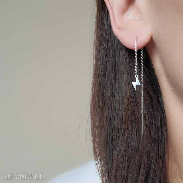 Kolczyki łańcuszki z błyskawicą, stal chirurgiczna