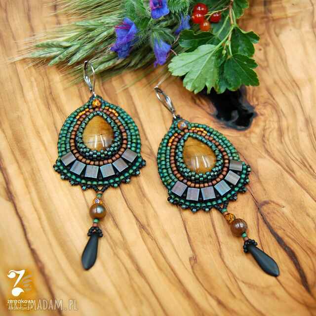 Kolczyki haftowane - tygrysie oko