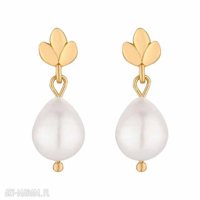 Złote kolczyki listki z perłami