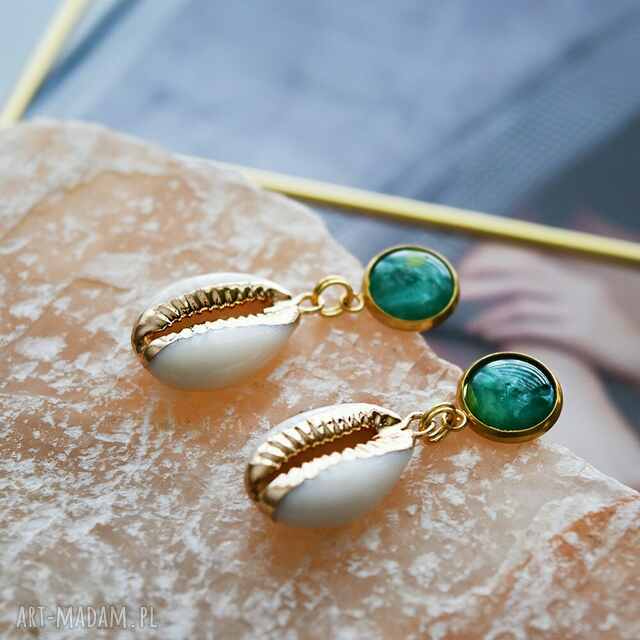 Kolczyki z Muszelkami Kauri-Zielone
