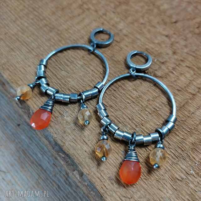 Kolczyki - karneol z cytrynem na kole