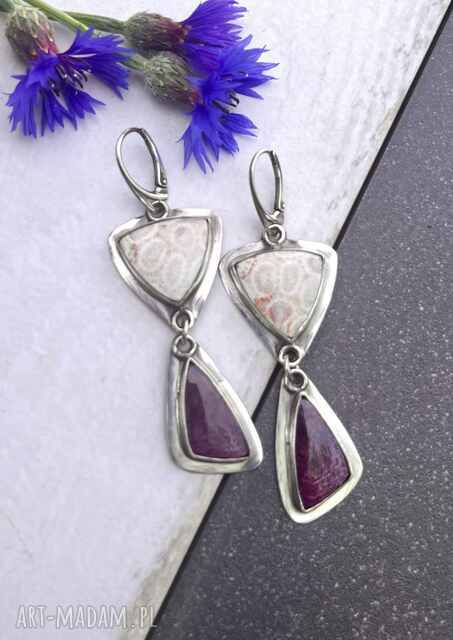 Rubin, muszle i letnia miłość - srebrne kolczyki