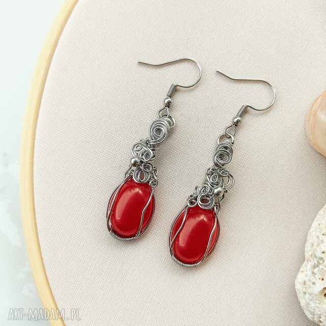 Kolczyki Jadeit Czerwony stal chirurgiczna handmade