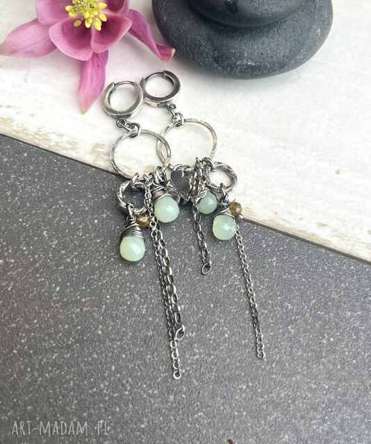 Chalcedon i koniczynka - srebrne kolczyki