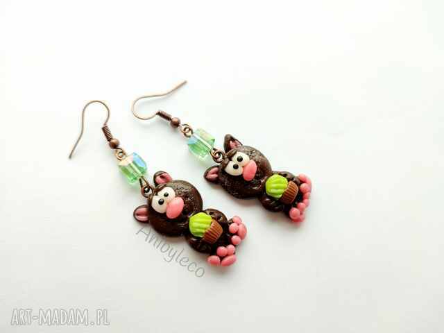 kolczyki dwa kotki z pistacjowa babeczka