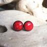 imprezowe minimalistyczne czerwone kolczyki sztyfty ceramiczne oczka 8mm & stal biżuteria hand