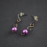Elegant purple - kolczyki minimalistyczne ze szklanymi perłami sztyfty biżuteria z miedzi