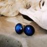 srebrne biżuteria ceramiczne niebieskie kolczyki małe wkrętki granatowe sztyfty kobaltowy