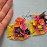 Kolczyki drewniane ryby malowane z kwiatami przepiękne - dsmska etno