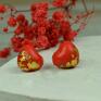 czerwień i złoto - małe kolczyki serca prezent na walentynki