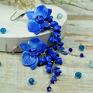 Długie, niebieskie kolczyki orchidee - eleganckie