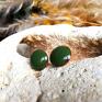 srebrne małe boho zielone ceramiczne "runo leśne" w kolorze zielonego mchu okrągłe zieleń kolczyki jesienne kolory