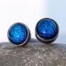 małe dichroiczne srebrne d045 biżuteria niebieskie kolczyki