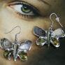 Motylki z perłą abalone - muszla paua tęczowe kolczyki