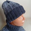 Czapka i komin golf, komplet, wełna, bawełna w szarościach