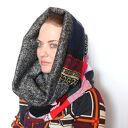 Duży szal patchworkowy boho z wełnianą podszewką