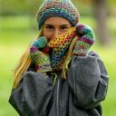 Mały komin MERINO 100% 'Cukierki' - damski komin na drutach