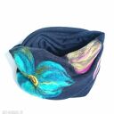 granatowy filcowany wełniany miły i ciepły komin handmade - tuba, owijany dwa razy