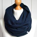 Wiosenny komin tuba z bordową zapinką - granatowy bawełniany handmade