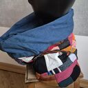 Kolorowy komin damski handmade z różnych tkanin i dzianin
