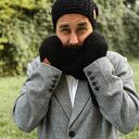 Męski komin MERINO “Czarny” Brain Inside - miękki, ciepły i handmade na drutach