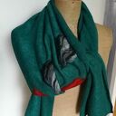 turkusowy szal damski zimowy z wełną merynosów handmade - komin ciepły długi szyty