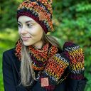 Mały komin MERINO 50% „Ciemna jesień” - na drutach, handmade 