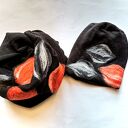 Czarny komplet wełniany w kwiaty: komin i czapka filcowane na zimę (handmade)