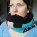 Komin patchworkowy boho Box 33 - miękki, kolorowy i uszyty z kawałków
