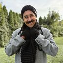 Męski komin MERINO “Czarny” Brain Inside - miękki, ciepły i handmade na drutach