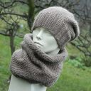 100% wool komplet czapka tuba zestaw zimowy czysta wełna jasny