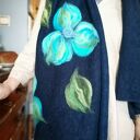 Granatowy szal damski zimowy z wełną merynosów handmade - komin ciepły długi szyty