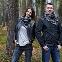 Szal komin ze skórą - unisex, czarna jodełka połysk