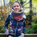 komin patchworkowy na podszewce miękki, miły, uszyty z rożnych kawałków, cześć materiałów ze skrawkó