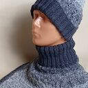 Czapka i komin golf, komplet, wełna, bawełna w szarościach