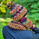 Mały komin MERINO 50% „Ciemna jesień” - na drutach, handmade 
