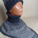 Czapka i komin golf, komplet, wełna, bawełna w szarościach