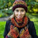 Mały komin MERINO 50% „Ciemna jesień” - na drutach, handmade 