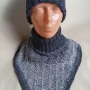 Czapka i komin golf, komplet, wełna, bawełna w szarościach