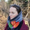 Komin tuba wełniany filcowany - kwiaty boho, rozmiar uniwersalny
