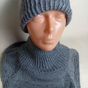 Komplet czapka i komin golf 100% merino - ciemny szary