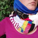 Komin wymiary 33cm. na37cm, uszyty z rożnych materiałow na podszewce, ciepły milutki wciągany przez