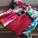 Kolorowy komin oversize patchworkowy etno boho z frędzlami na podszewce