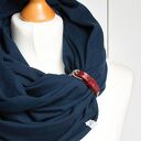 Wiosenny komin tuba z bordową zapinką - granatowy bawełniany handmade