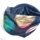 Granatowy komin-tuba z filcowanej wełny merynosów - owijany dwa razy, handmade