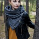 SZAL Szary Z NATURALNĄ srebrzystą skórą - KOMIN, szalik, tuba, ciepły szalik